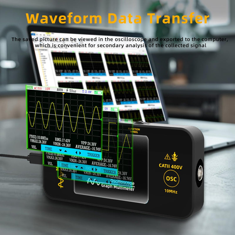 BSIDE Handheld Oscilloscope 3.2'' TFT Display Portable Digital Oscilloscope 10MHz Bandwidth Automotive Oscilloscope 48MSa/s Sampling Rate Trigger Function Auto/Nomal/Single