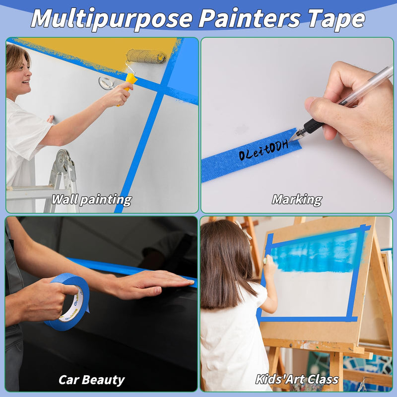 4 Rolls Blue Painters Tape Bulk 4 inch x 60 Yards, Total 240 Yd, Painters Masking Tape No Residue Wall Painting Tape Artist Tape Trim Edge Finishing Tape for Wall Painting Decoration DIY Supplies 4In x 60Y - 4Pack