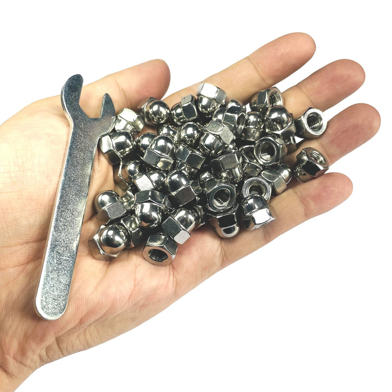[Australia - AusPower] - 50pcs 1/4-20 Acorn Cap Nuts,1/4-20 Cap Nuts,Acorn Hex Dome Head Dome nut,304 Stainless Steel,hardware18-8,Bright Finish with Open End Wrench 