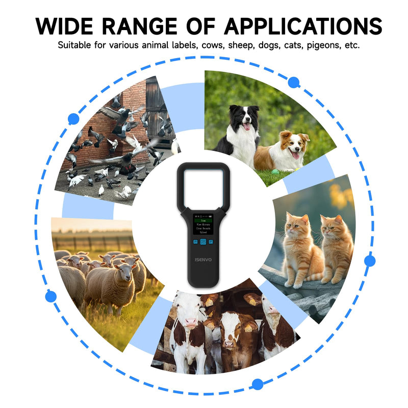 AR190E Bluethooth Pet Microchip Scanner, Wireless Handheld RFID Animal Reader, 134.2kHz Pet Chip Scanner with OLED Display Animal Tag Reader EMID FDX-B(ISO11784/11785)