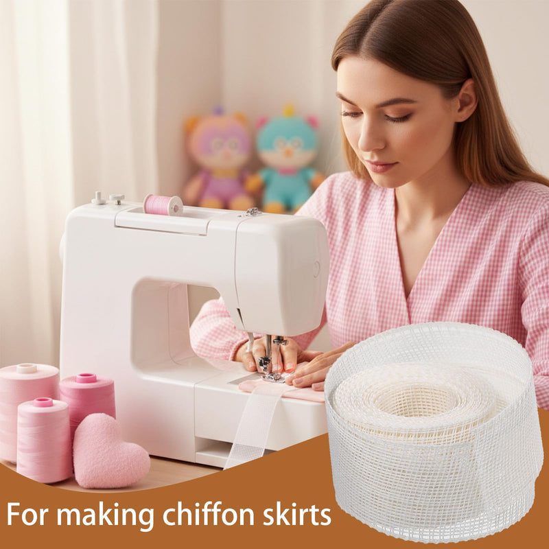 2 Rolls 6.5 Yards Hemming Tape for Sewing, 1.37 Inch Width White Hem Sewing Tape Fishbone Boning Lining Reusable Narrow Hem and Curved Hems Sew Tool for Skirts Dresses Wedding Veils Clothing