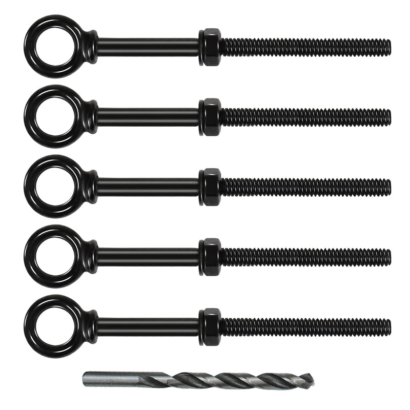 Muzata 5pack 1/4" x 5" Black Eye Bolt Heavy Duty Shoulder Lifting Ring Threaded Eyebolts with Nuts Washers T316 Stainless Steel Marine Grade UNC-3A CR32