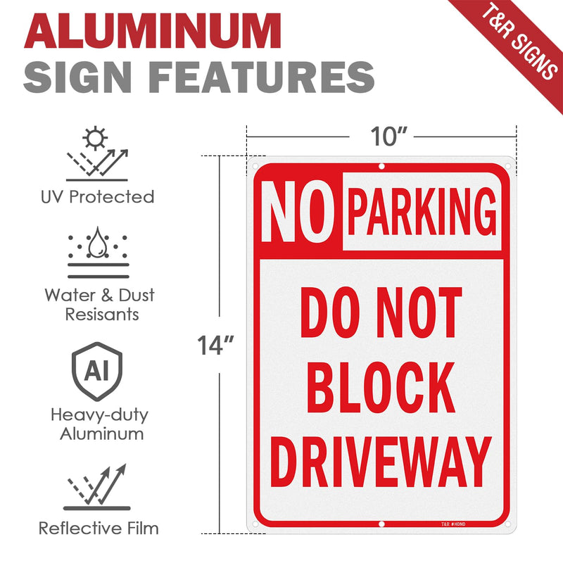 [Australia - AusPower] - T&R Large No Parking Sign Do Not Block Driveway Sign - 14 x 10 Inches Rust Free .040 Aluminum Reflective - UV Protected, Waterproof and Fade Resistant - 6 Pre-drilled Holes RED -14" x 10" - 1 Pack 