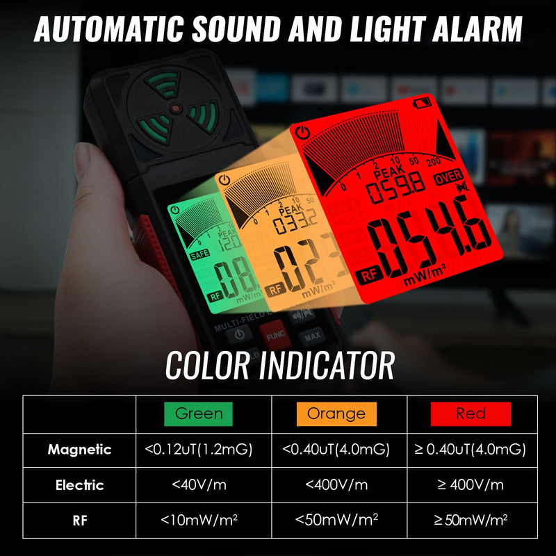 [Australia - AusPower] - 3-in-1 EMF ELF RF Meter, AC Electric Magnetic Radiation Field Detector Portable EMF Meter RF Detector for EF/RF/MF/WiFi Signal/Microwave, Emf Radiation Meter Suitable for Home, Office, Ghost Hunting 