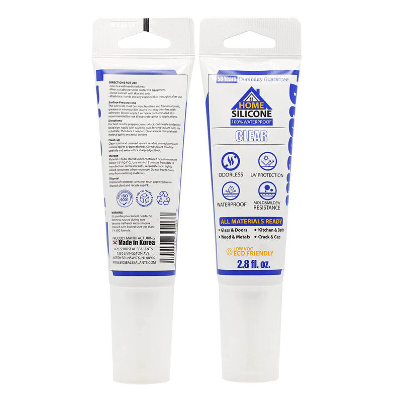 [Australia - AusPower] - Clear Home BioSeal 100% Silicone Sealant Caulk Home, Waterproof and No Odor 2.8oz Tube- Clear 