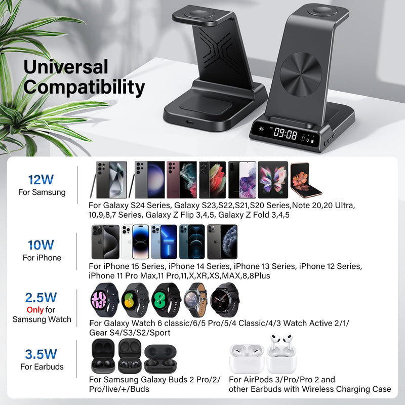 [Australia - AusPower] - Wireless Charger for Samsung, 3 in 1 Wireless Charging Station for Samsung Galaxy S24 Ultra/S23 Ultra/S22/S21/Note 20/Z Flip 5/Fold 5, Charger for Samsung Galaxy Watch 6/5/4, Galaxy Buds 2/Pro/+ Black 