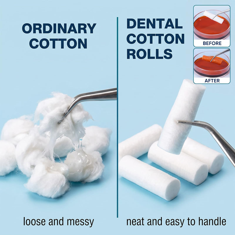 Pack of 50 Nosebleed Stoppers - Highly Absorbent Cotton Rolls Dentist & Nose Tamponade Made of Cotton, 1.0 x 3.8 cm, Hemostatic Cotton Wool for Children and Adults
