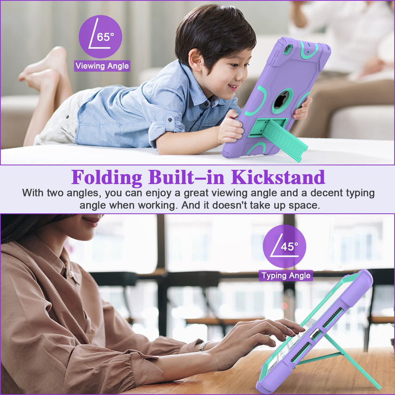 [Australia - AusPower] - for iPad 9th Generation Case, iPad 8th 7th Generation Case, iPad 10.2 Inch 2021/2020/2019 Case, Heavy Duty Rugged Shockproof Protective Cover with Kickstand for Kids Purple/Green 