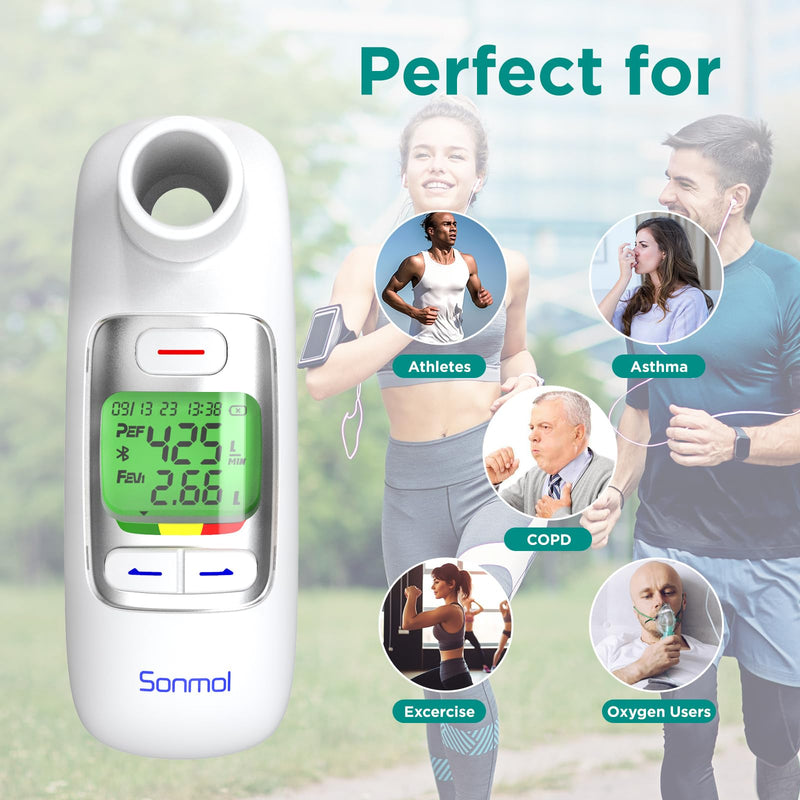 [Australia - AusPower] - Upgraded Digital Peak Flow Meter for Asthma Adult, Kids w/Green LCD Display, Home Spirometer Testing Device with Bluetooth APP for smart asthma monitoring 