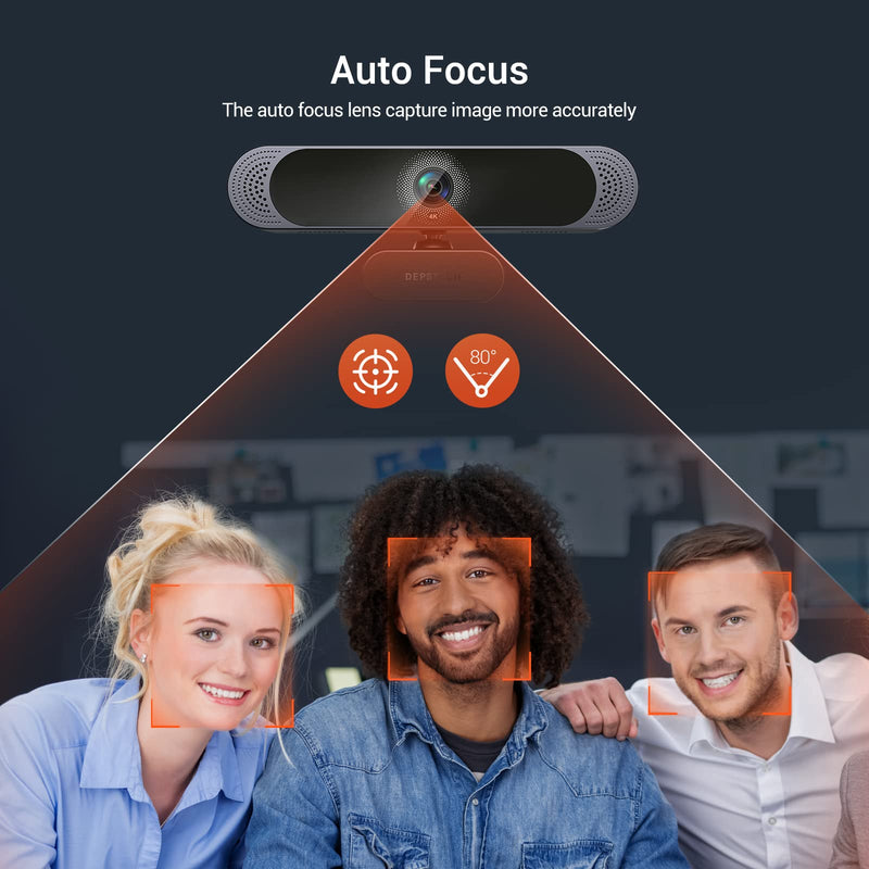 [Australia - AusPower] - DEPSTECH 4K Webcam, DW49 HD 8MP Equipped with Sony Sensor Autofocus Webcam with Microphone, Privacy Cover, Plug Play USB Computer Web Camera for Pro Streaming/Online Teaching/Video Calling/Zoom/Skype Black 