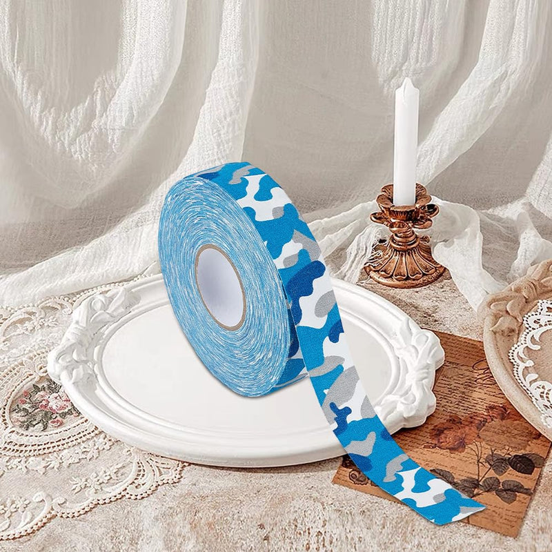 27.43 Yards Blue Camo Tape Cool Camouflage Pattern Athletic Sport Muscles Protective Non Slip Ice Hockey Pucks Skiing Stick Bat Racket Grip Polycotton Duct Tapes for DIY Craft Supply Box