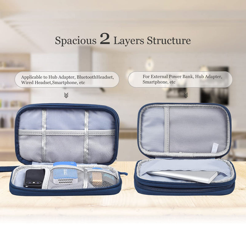 [Australia - AusPower] - Portable, Waterproof Electronics Accessories Case and Organizer Bag for Cables, USB Drives and Chargers Double Layer - Navy Blue 