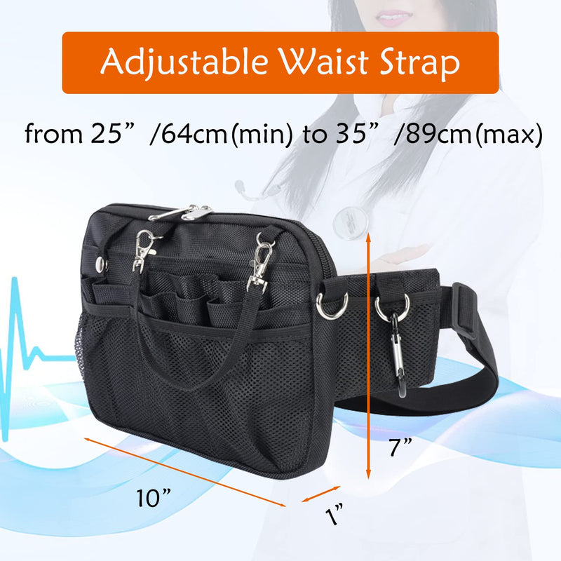 [Australia - AusPower] - Nurse Fanny Pack with Multi-Compartment Medical Waist Bag with Tape and Stethoscope Holder Utility Storage for Medical Supplies for Student and Nurses (Black) Black 