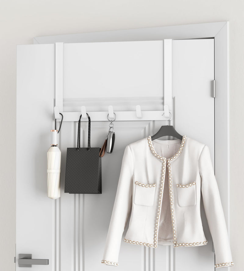 [Australia - AusPower] - Over The Door Hooks Hanger with 11inch Extended Arms for Easy Use by Women, 1 Pack, White, Bathroom Accessories and Towel Rack Organization Matte White 