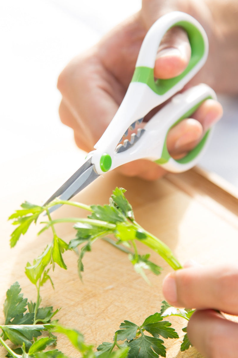 [Australia - AusPower] - Zyliss Heavy Duty Home & Kitchen Herb Shears Scissors with Innovative Stem Stripper, Versatile Kitchen Shears for Trimming Weeds, Flower Buds & More - White/Green - 8.5 x 4.2 x 0.4 inches Herb Snippers 