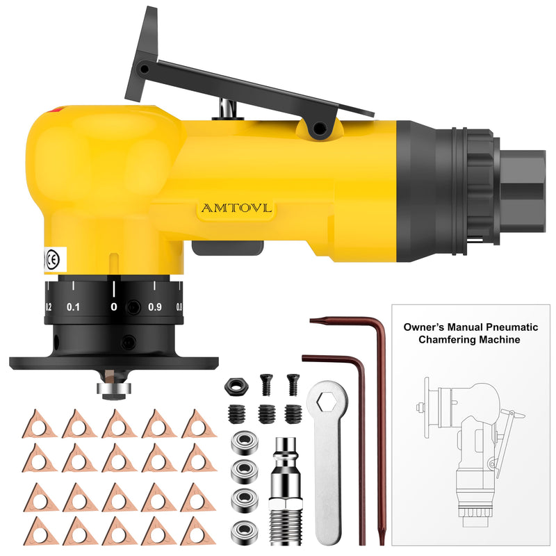 [Australia - AusPower] - AMTOVL Air Chamfer Tool - Mini Pneumatic Chamfering Machine, 30000 RPM Pneumatic Chamfering Tool, 45 Degree Air Beveling Machine with 1/4 Inch Air Inlet for Metal, Wood, Acrylic Deburring Yellow 