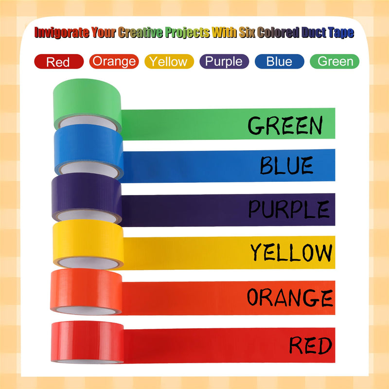 Lichamp Rainbow Colored Duct Tape, 6 Pack 2 inches x 15 Yards Heavy Duty Rainbow Waterproof Colorful Tape
