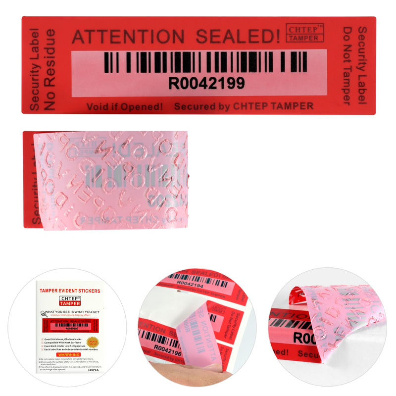 ChtepTamper Tamper-Evident Security Labels, Red, 1x3.54 inches | 100 Pieces, No Transfer, Serial Number, Goods Shipping, Privacy Protection