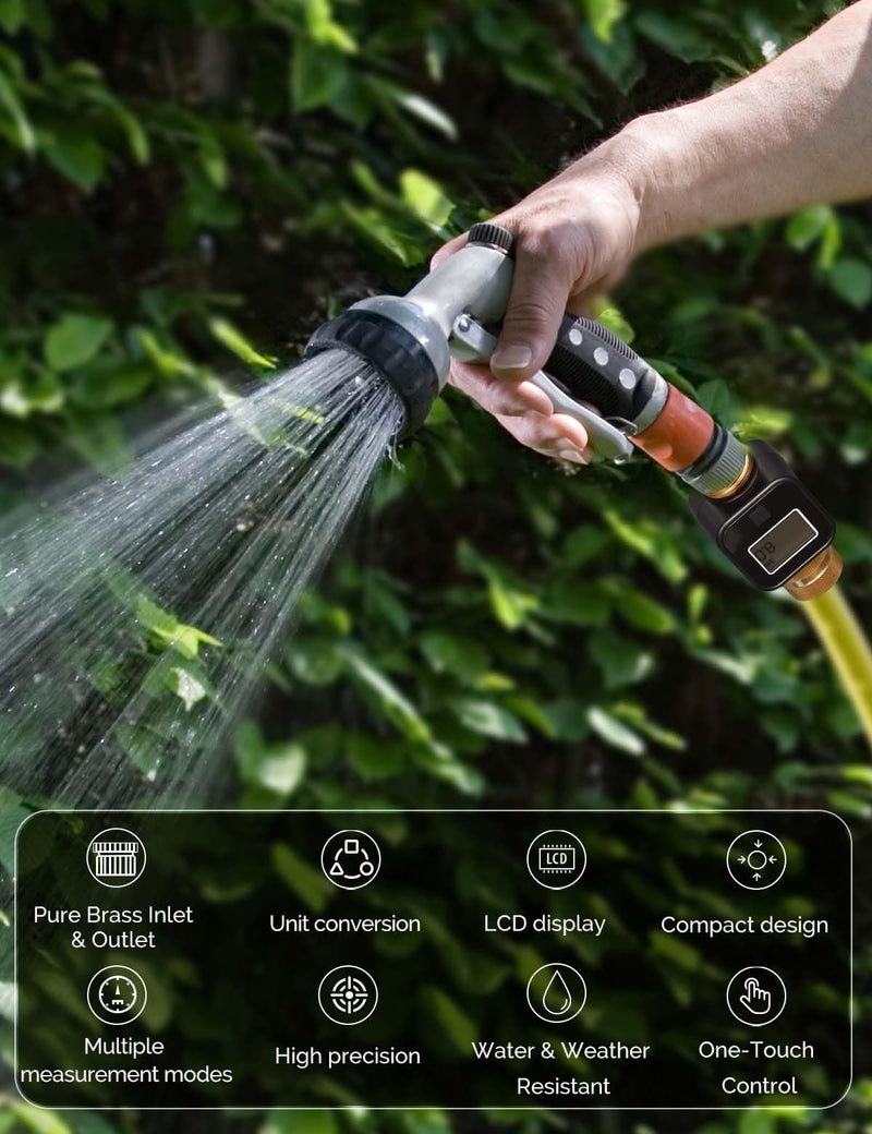 [Australia - AusPower] - MOES Water Flow Meter with Brass Inlet & Outlet Metal Thread, Measure Gallon/Liter Consumption and Flow Rate for RV Water Tank Filling, Outdoor Garden Hose Watering, Lawn Sprinkler and Nozzle Sprayer 