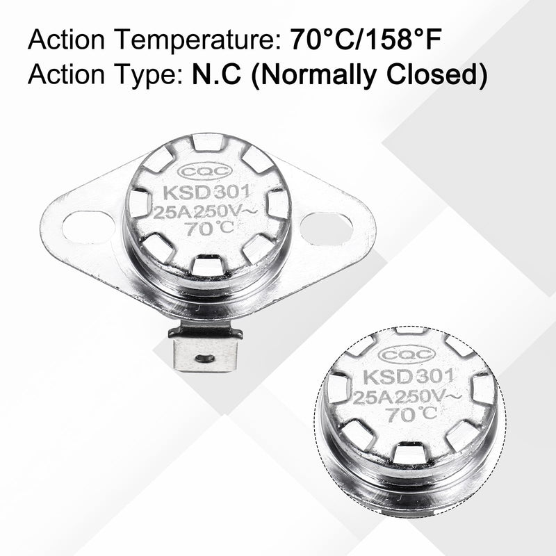 [Australia - AusPower] - uxcell 2 Pcs KSD301 Thermostat 70°C/158°F 25A Normally Closed N.C Adjust Snap Disc Temperature Switch with Terminal Wire for Microwaves,Oven,Coffee Maker,Ceramic Material 70 °C 