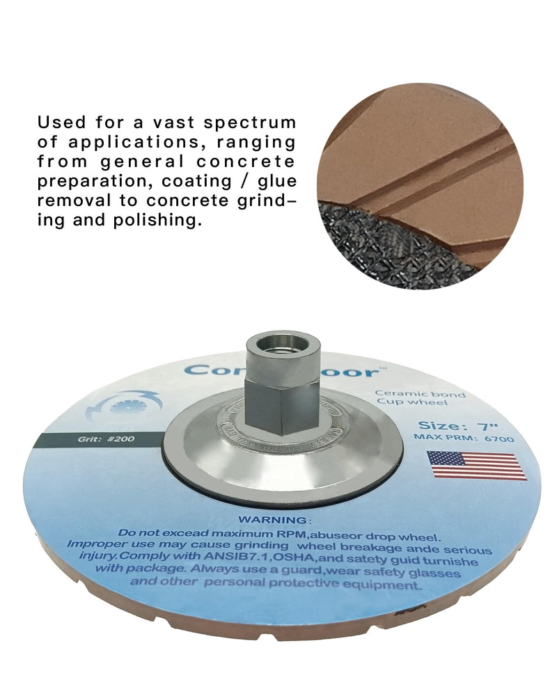 [Australia - AusPower] - Concrete Grinding Cup Wheel 7" Ceramic Diamond Cup Wheel for Floor Grinding, Fits 5/8"-11 Arbor Angle Grinder, 200# Medium 200# 