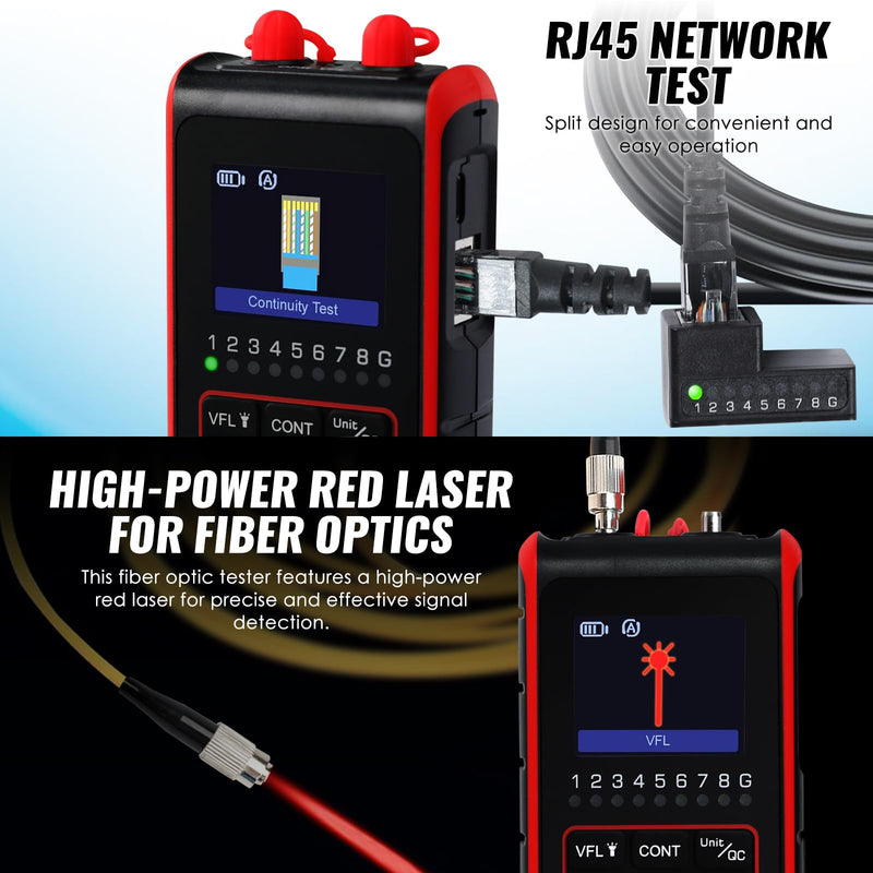 [Australia - AusPower] - 4-in-1 Fiber Optic Power Meter Portable Optical Fiber Power Tester Optical Fiber Cable Tester Visual Fault Locator VFL OPM REF FC/SC/ST Universal Interface LCD Display Fiber Tester 