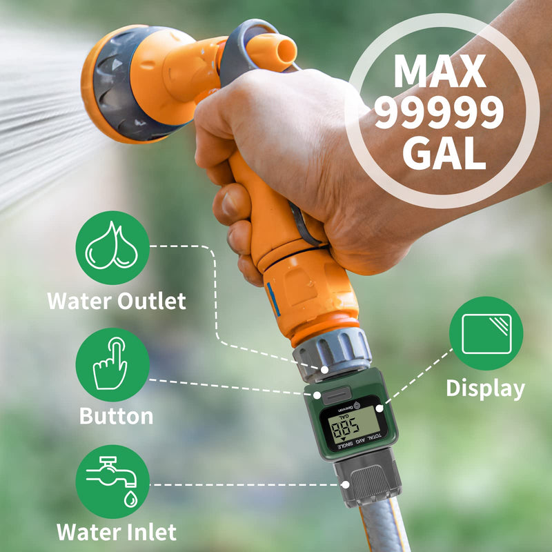 Geevon Garden Hose Water Flow Meter with Brass Inlet Metal Thread, High Accuracy & IPX6 Waterproof for Outdoor Garden Watering, RV Water Tank Filling, Lawn Sprinkler, and Nozzle Sprayer (1 Pack) 1