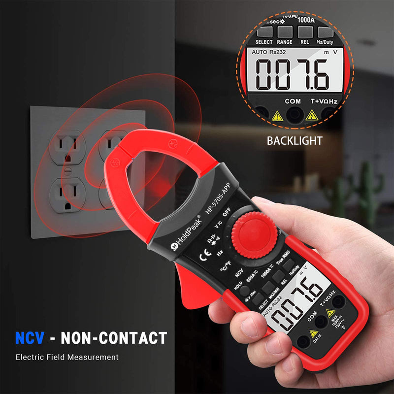 [Australia - AusPower] - HOLAPEAK Digital Clamp Multimeter Connect with APP via Bluetooth HP-570S-APP Voltage Multimeter with Amp Ohm Tester, 6000 Count with NCV, Auto Range, AC/DC Voltage AC/DC Current,Resistance 