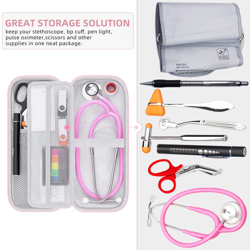 [Australia - AusPower] - Stethoscope Case for MDF Acoustica/MD One, 3M Littmann Classic III/Lightweight II S.E/Cardiology IV Diagnostic/CORE Digital Stethoscopes, Includes Mesh Pocket for Nurse Accessories - Pink 