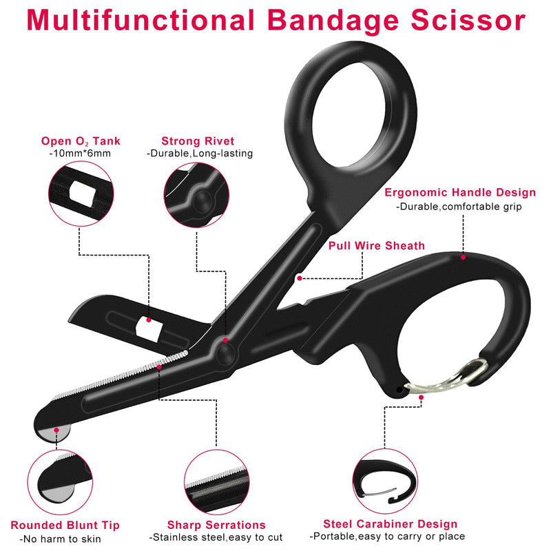 [Australia - AusPower] - 2 Pack Medical Trauma Shears Nurses Shears Medical Scissors 7.5" Stainless Steel Bandage Scissors with Carabiner Fluoride Coated Premium Blades Patented Scissor for Nurses Doctor Black and Pink 