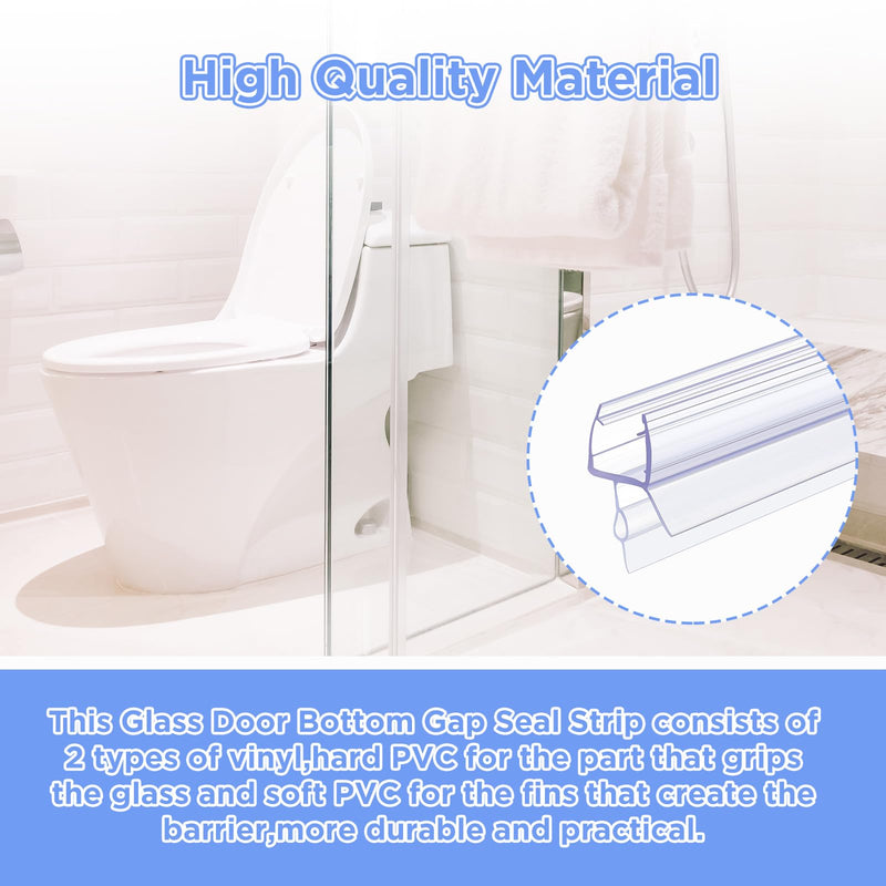 Lineshading 2 Pcs Glass Shower Door Seal Strip with Drip Rail for 1/4"(6mm) Glass, Length 27.5"/0.7m, Frameless Glassdoor Sweep Stop Shower Leaking 1/4"(6mm)