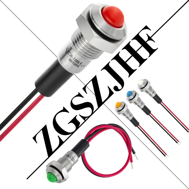 [Australia - AusPower] - Mini Indicator Light 8mm 0.31" Waterproof Domed Sphere High Head Metal Stainless steel Signal Lamp 110V/120V LED Pilot Light with 140mm/5.5" Red 110-120V DC/AC 