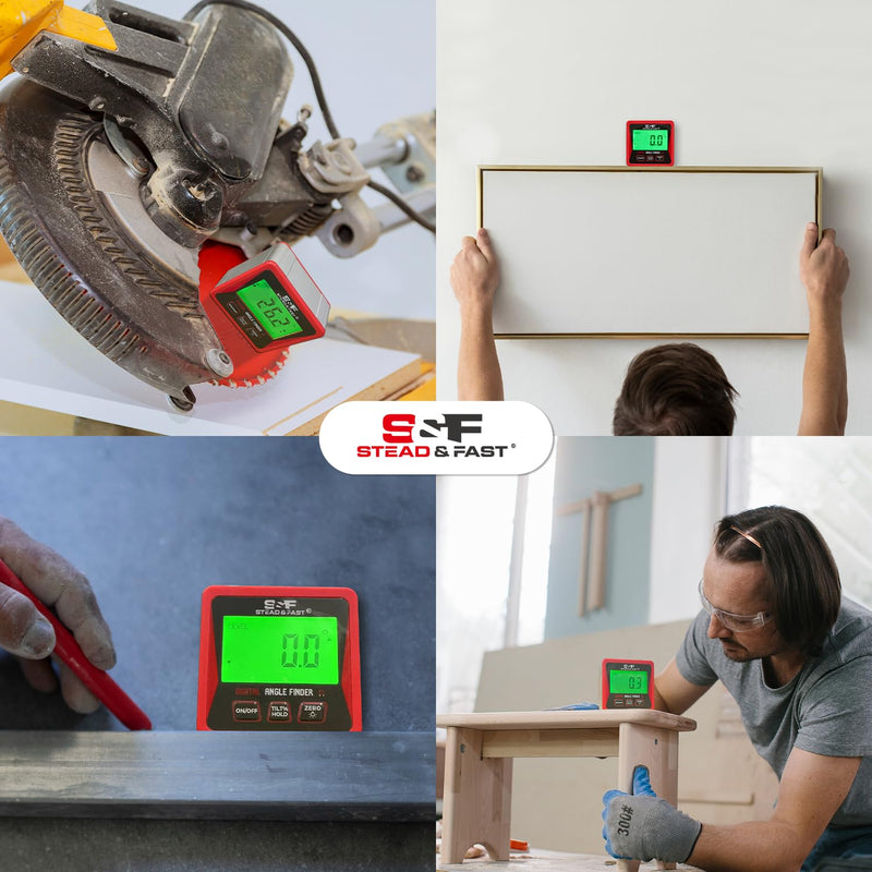 [Australia - AusPower] - S&F STEAD & FAST Digital Angle Finder Gauge Magnetic Protractor Inclinometer Table Saw Angle Gauge Level Cube with Magnetic Base for Woodworking, Carpentry, Construction Red 