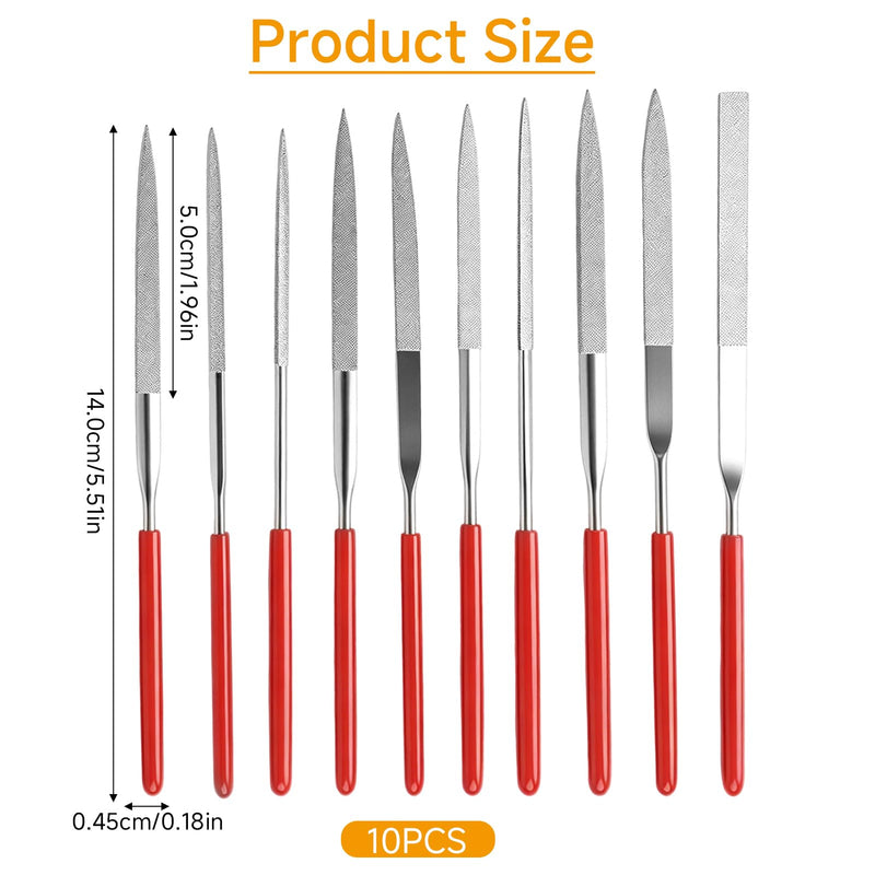 10 Piece Diamond Needle File Set 3 mm x 140 mm Precision Key Files | For 3D printing, model making and deburring, mini file set for metal, wood, plastic, 3D printer accessories