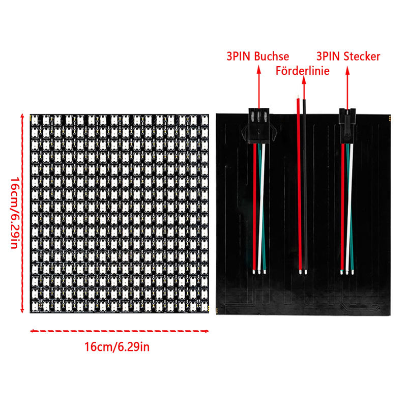 Gerui WS2812 RGB LED Panel 16 x 16 ECO 256 Pixels LEDMatrix Flexible Module | 5050SMD IC controls image video text display single addressable full colour functions with DC5V compatible with Raspberry Pi