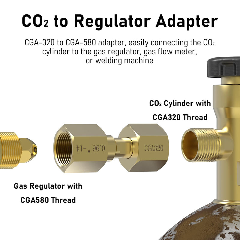 YESWELDER CGA-320 to CGA-580 Adapter, CO2 to Argon Nitrogen Regulator Flowmeter Thread Converter for welding, with Sealing Gaskets