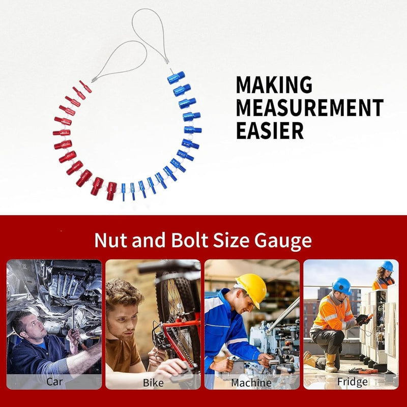 [Australia - AusPower] - VOBOR Screw & Nut Thread Tester, 26 Pieces Internal/Male Thread Measuring Tool for Inch & Metric Sizes, 14 Imperial + 12 Metric Threads, Precise Inspection Tool 