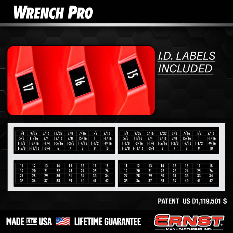 Ernst Manufacturing Wrench Pro - Modular Wrench Organizer for 40 Wrenches with Anti-Slip Cleats (Patented) - Made in the USA Black
