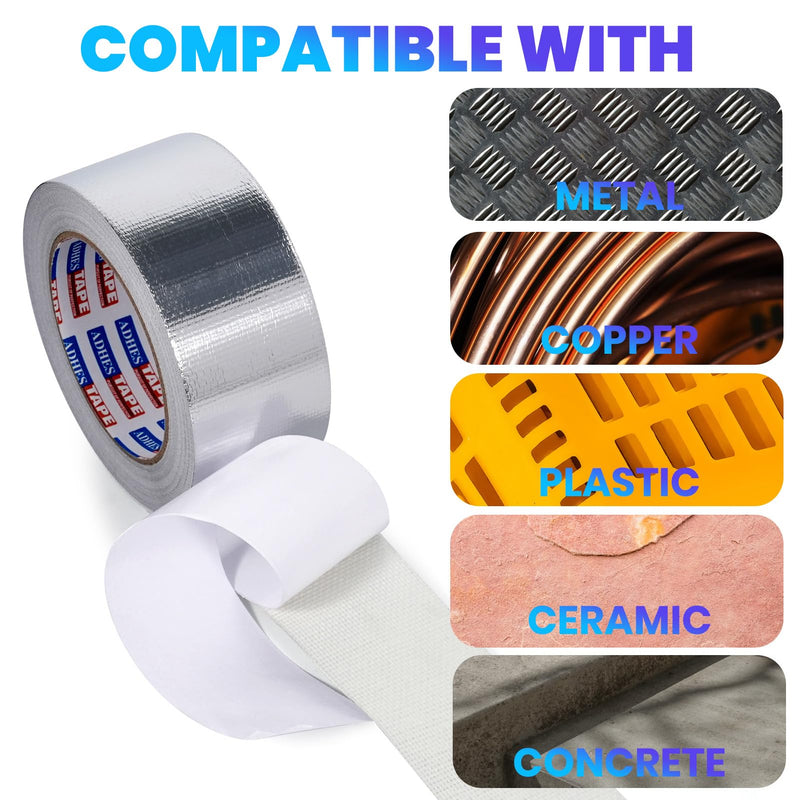 ADHES Premium Aluminum Foil Tape, 2 Inch x 210 Feet (70 Yards), Heat Proof Tape Withstand from 80°C to 100°C, Metal Duct Tape for HVAC, Sealing & Patching, Dryer Vents Pipe 50mm x 64m 1
