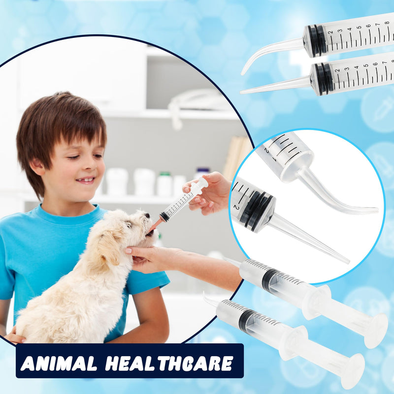[Australia - AusPower] - 100 Pcs 12ml Plastic Syringes with Curved Tip and Straight Tip Disposable Irrigation Syringe with Measurement Dispensing Syringe Tools for Oral Care Animal Feeding 