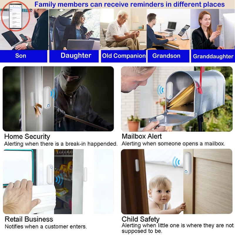 [Australia - AusPower] - Caregiver Pager WiFi Door Alarms for Dementia Patients with Phone App,WiFi Smart Door Sensor Alarm for Kid Safety/Home Security/Elderly/Business/Store/Mailbox(2 Sensor 1 Gateway) Two Sensor 1 Wifi Receiver 