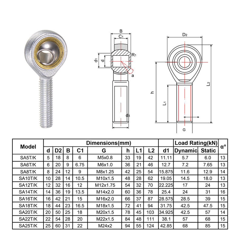 [Australia - AusPower] - uxcell 4pcs SA8TK POSA8 M8 Male Rod End Bearing M8x1.25 Right Hand Thread, Self-Lubricating Joint Rod Ends, includes Jam Nut 