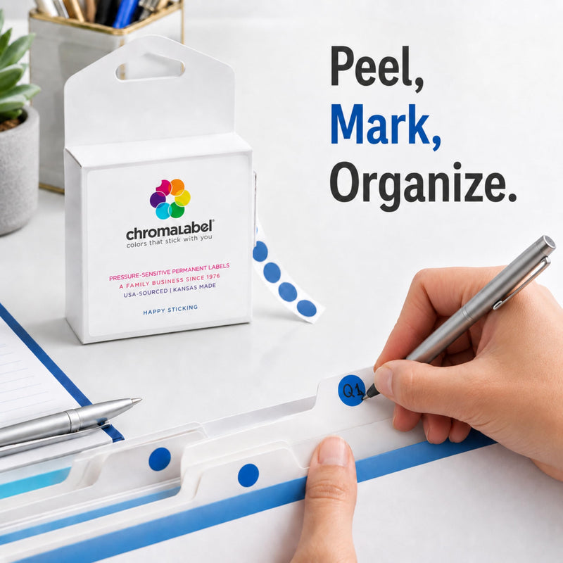 ChromaLabel Blue Dot Stickers, 1/2 Inch Round Color Coding Labels, 1000 Small Dark Blue Sticker Dots in Dispenser Box for Inventory, Office, Classroom, Warehouse, Files and Charts 1/2"