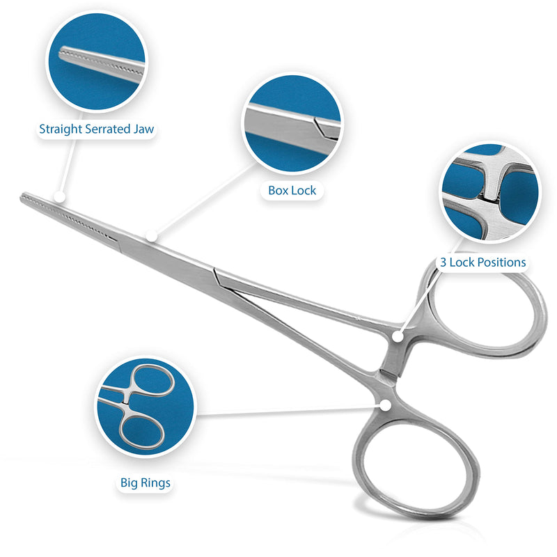 [Australia - AusPower] - SURGICAL ONLINE 10-Pack Straight 5-Inch Mosquito Hemostat Locking Forceps, Stainless Steel 