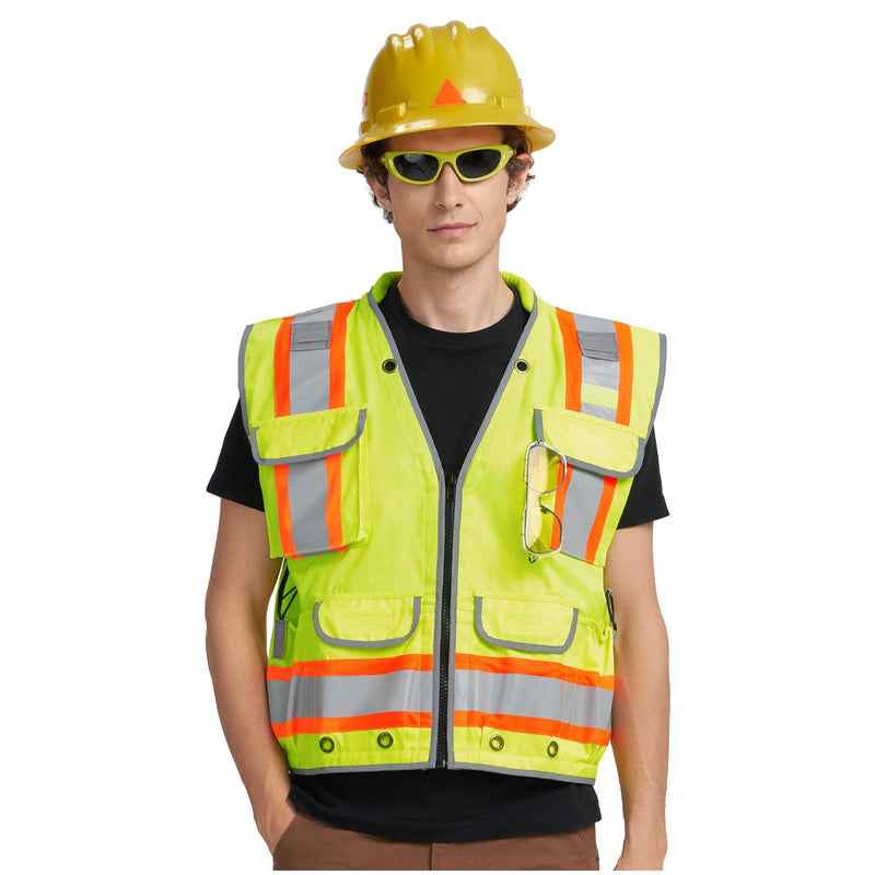 AYKRM Heavy Woven cotton High Vis Reflective work construction safety vest for men Class 2 with ipad Cargo Pockets Yellow 5X-Large