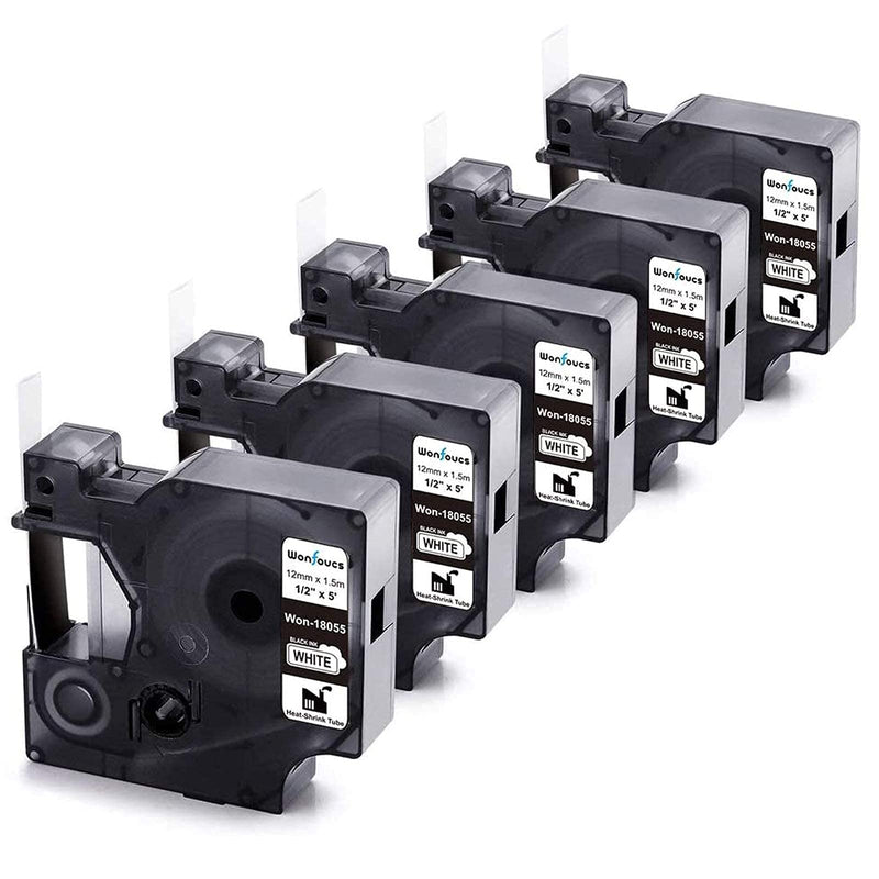 5 Pack Heat Shrink Label + 5 Pack Flexible Nylon Tape Compatible with Dymo Rhino 1/2'' Label Tape