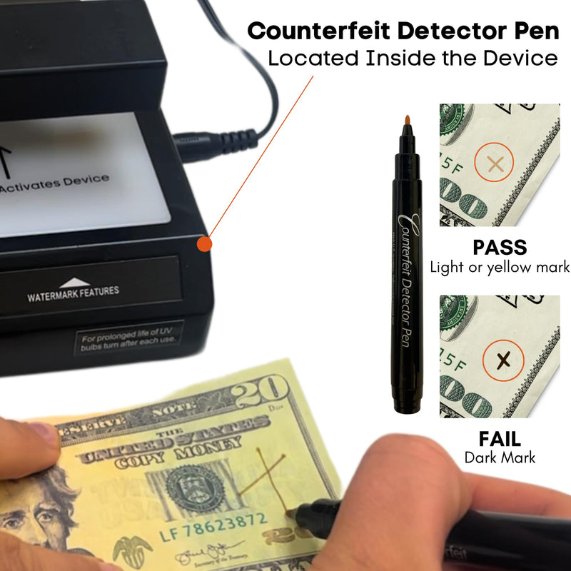 [Australia - AusPower] - Dri Mark Tri Test - Counterfeit Bill Detector Machine w/AC Adapter - 3 Tests in 1 - Paper, Security Strip and Watermark Tests, Accurate Money Tester Machine with Counterfeit Detection Pen 1 Tri Test 