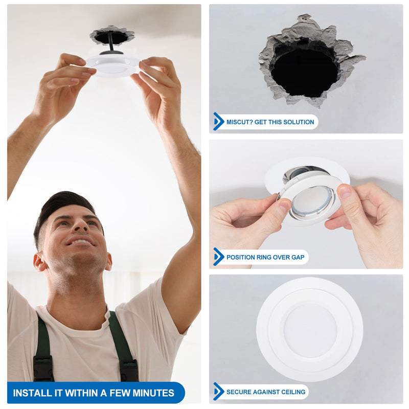PATIKIL Goof Rings for 6-8" Inch Recessed Can Lighting Down Light, 8 Pcs Metal Goof Trim Rings Cover, Outer Diameter 8.62-inch, Inner Diameter 6.25-inch, Matte Finish White，Flush Mount 8.62" OD x 6.25" ID