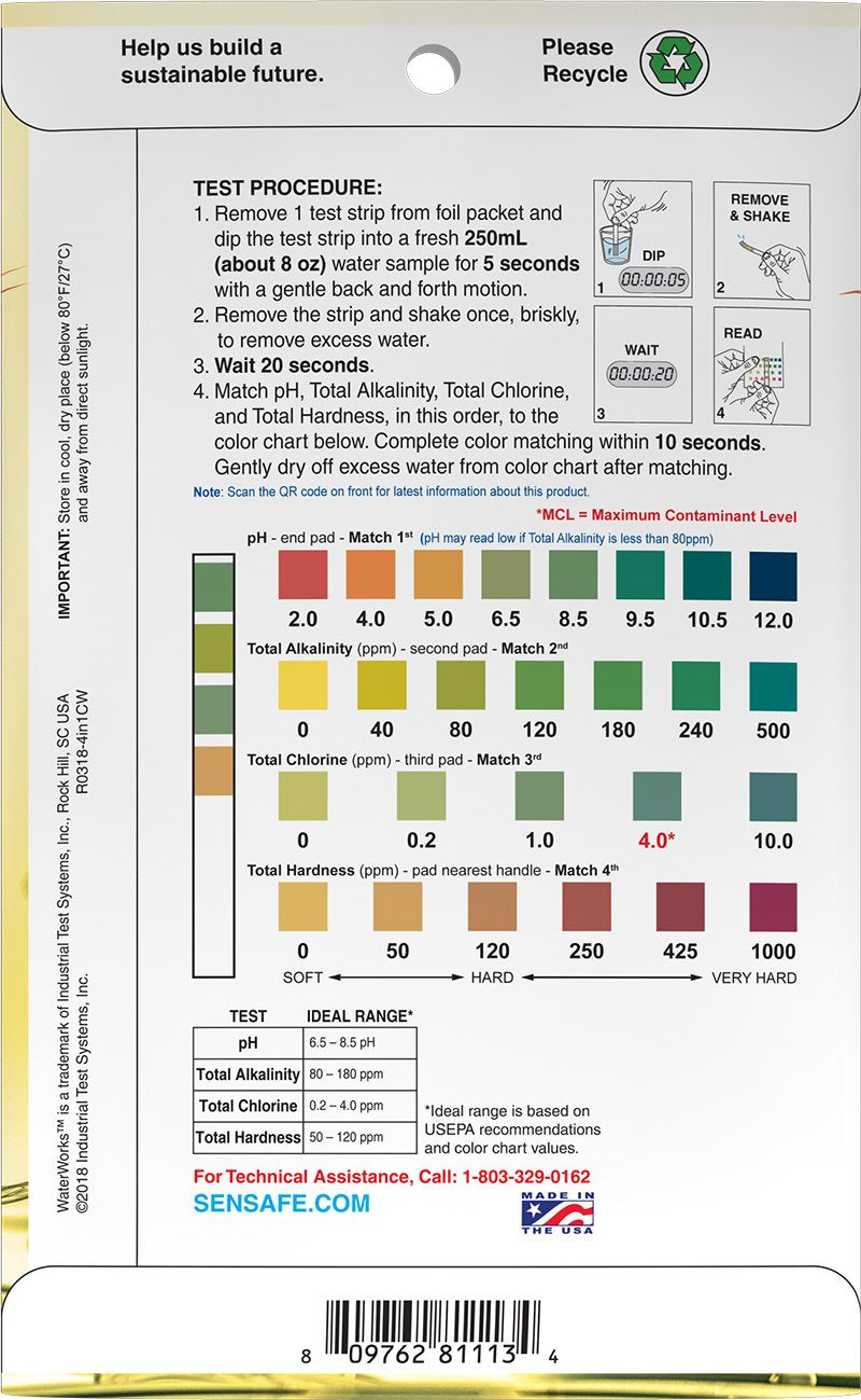 [Australia - AusPower] - Industrial Test Systems 481113 WaterWorks 4in1 City Water Test Strips 30 Pack 