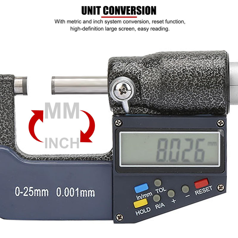 [Australia - AusPower] - 0 25mm Digital Micrometer, 0.001mm Resolution, Display Modes, LCD Screen, Tolerance Testing, for Professionals and DIY Enthusiasts 